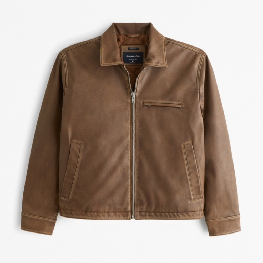 Cropped Vegan Leather Zip Trucker Jacket
